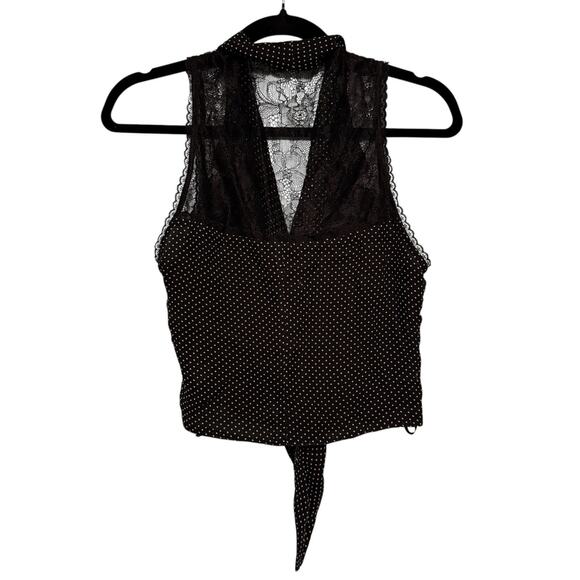 VTG Bebe Y2K Black 100% SILK Sheer Polka Dot Women Top SIZE SMALL Lacie Whimsy - Picture 12 of 16
